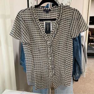 Max Edition Cream Flower Pattern Blouse S